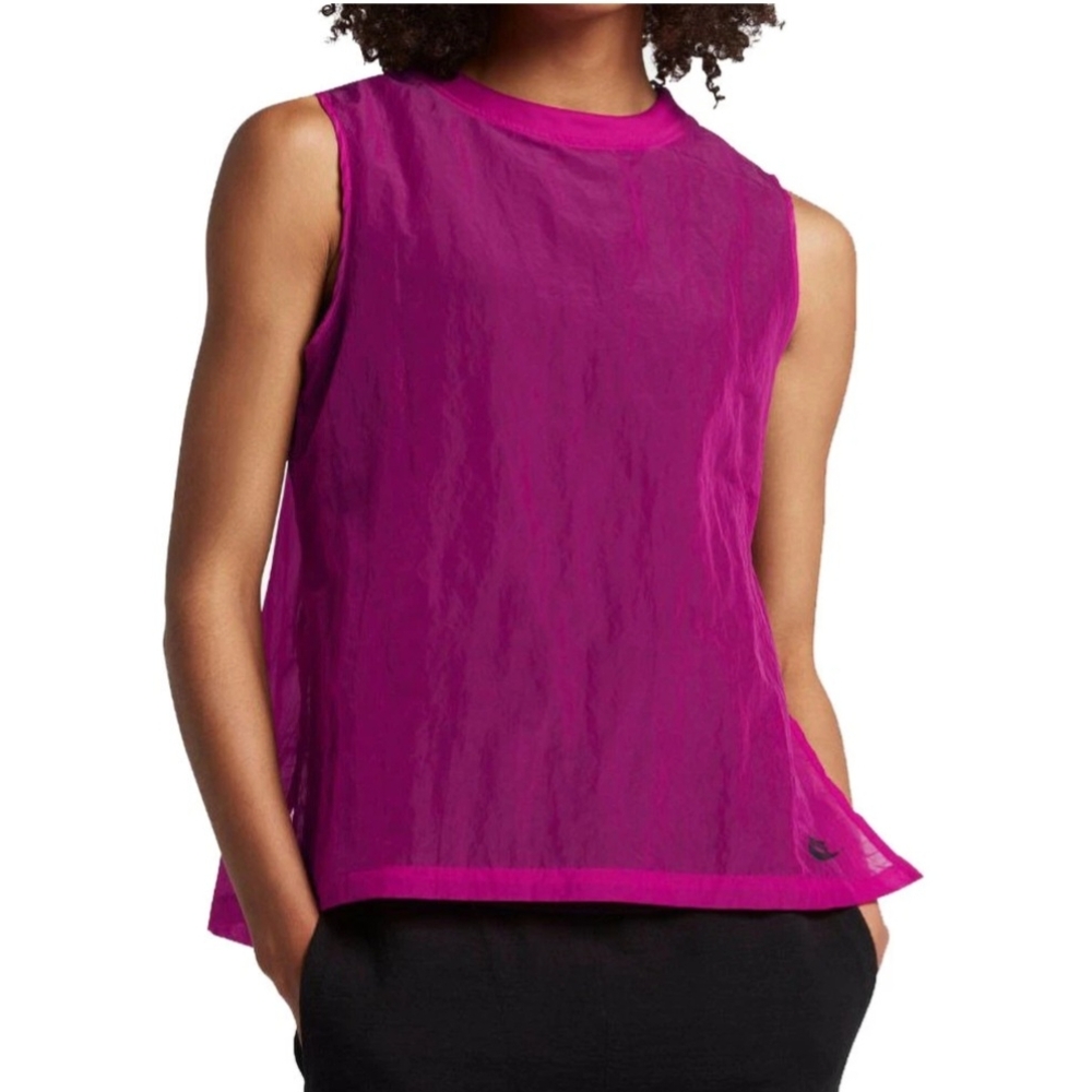 Nike Women Magenta Purple Crinkle Nylon Mesh Lined Tank Top XS